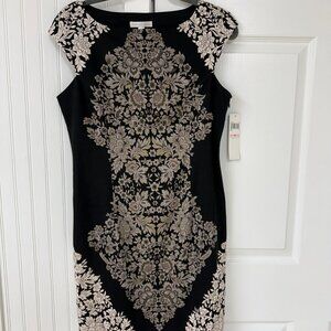 London Times Sleeveless Cap Sleeve Black Brown Scroll Dress - Size 10 - NWT